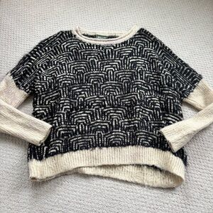 Anthropologie Maude black cream pattern eyelash sweater